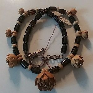 Carved wood flower necklace